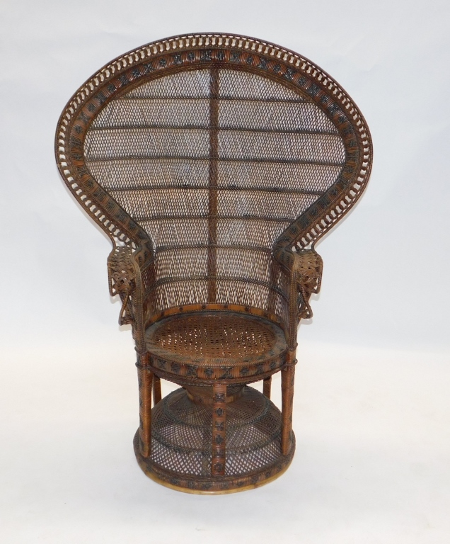 Appraisal: EMMANUELLE BICOLOR WICKER PEACOCK FAN CHAIR United StatesCirca Fan back