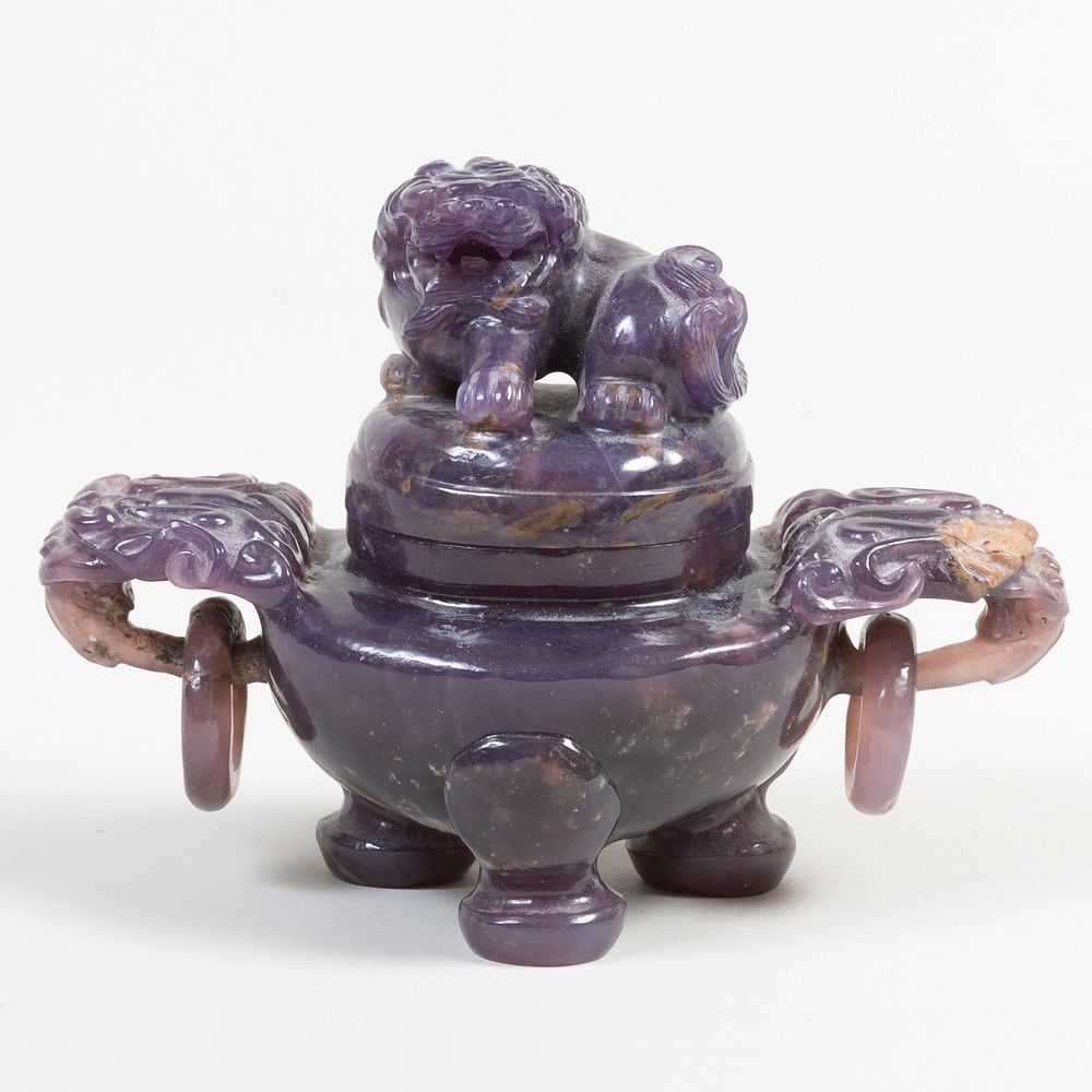 Appraisal: Chinese Carved Amethyst Censer and Cover in high Property from