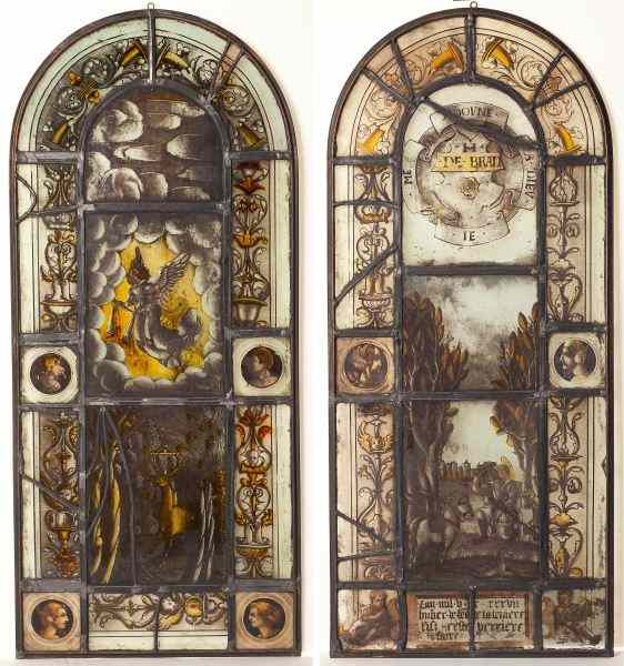 Appraisal: Pair of German Stained and Leaded Glass Panels th century