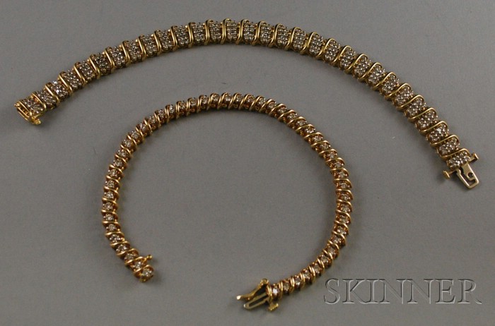 Appraisal: Two Gold and Diamond Bracelets a kt gold and diamond