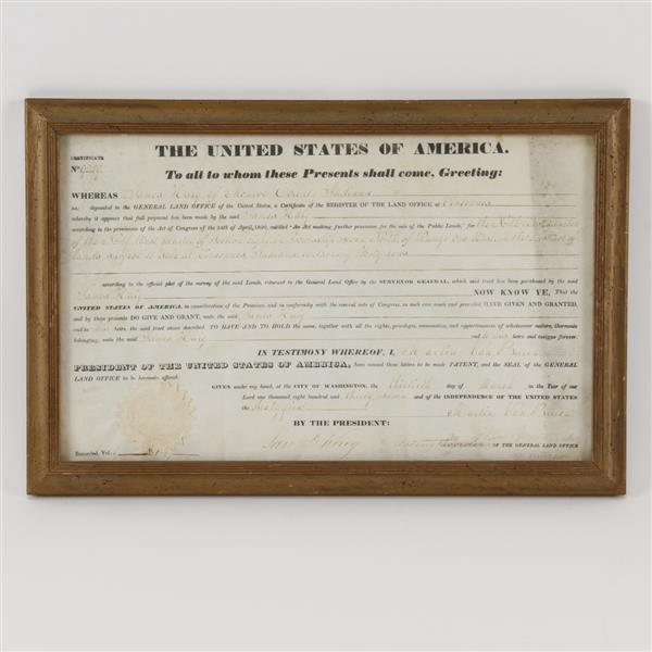 Appraisal: Land grant signed by President Martin Van Buren x