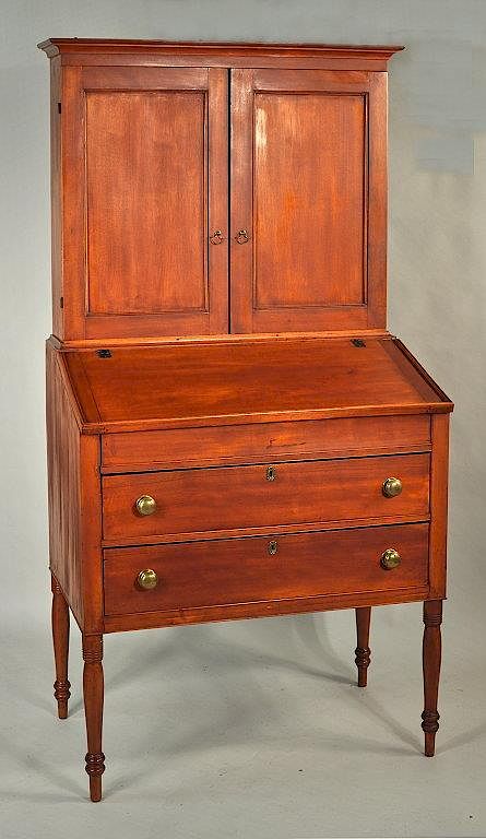 Appraisal: American Country Painted Federal Secretary Late federal birch two part