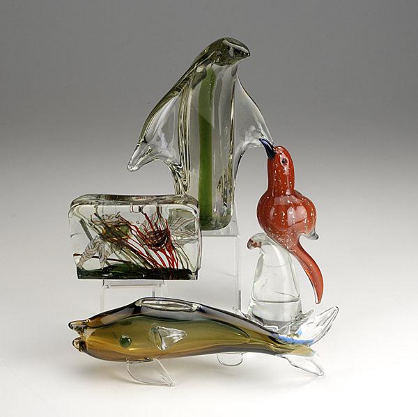 Appraisal: CENEDESE ETC Four Murano glass pieces Cenedese aquarium block sculpture