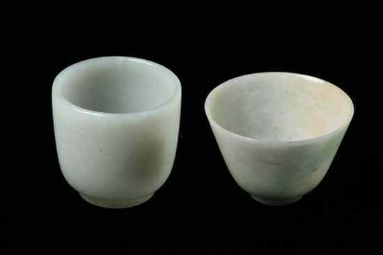 Appraisal: CHINESE CELADON JADEITE WINE CUP Together with a white jade