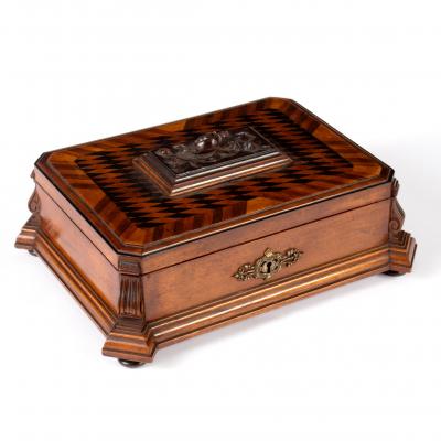 Appraisal: A Continental parquetry inlaid jewel box of canted rectangular form