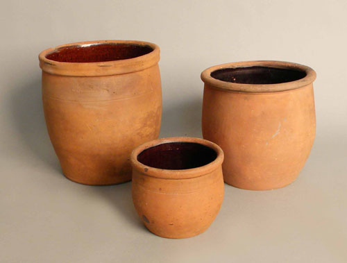 Appraisal: John Bell redware crock th c h together with two