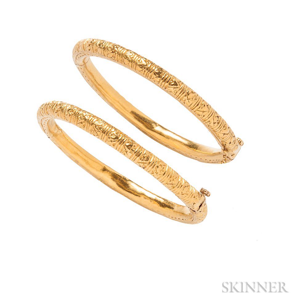 Appraisal: Pair of High-karat Gold Bracelets Pair of High-karat Gold Bracelets