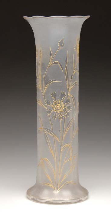 Appraisal: CAMEO GILT VASE Vertically ribbed cylinder vase is decorated with