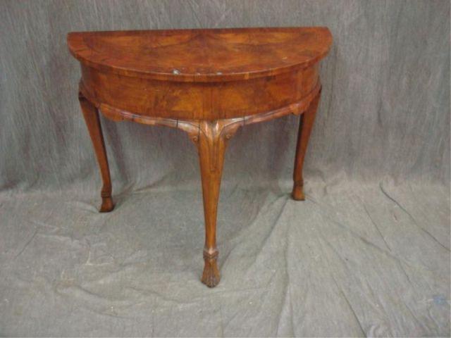 Appraisal: th Cent Burlwood Spanish Style Demilune Table From a Purchase