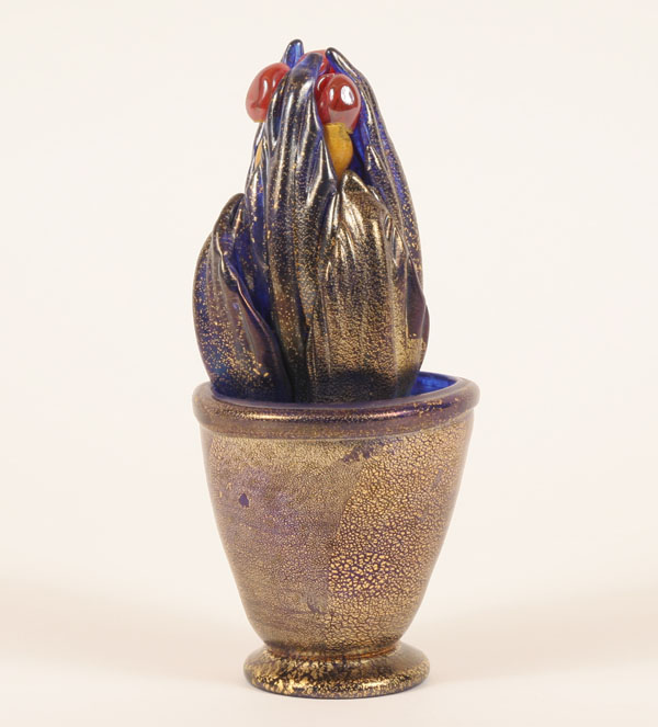 Appraisal: Murano art glass cactus flower by Andrea Tagliapietra Cobalt glass