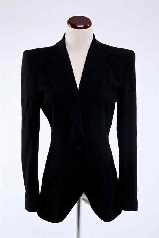 Appraisal: GALLIANO BLACK CREPE BLAZER Size Two front pockets button closure