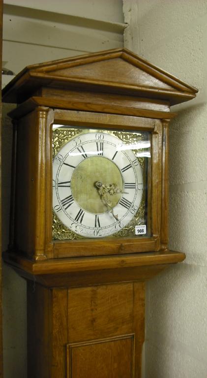 Appraisal: Oak thirty hour longcase clock the square brass dial signed