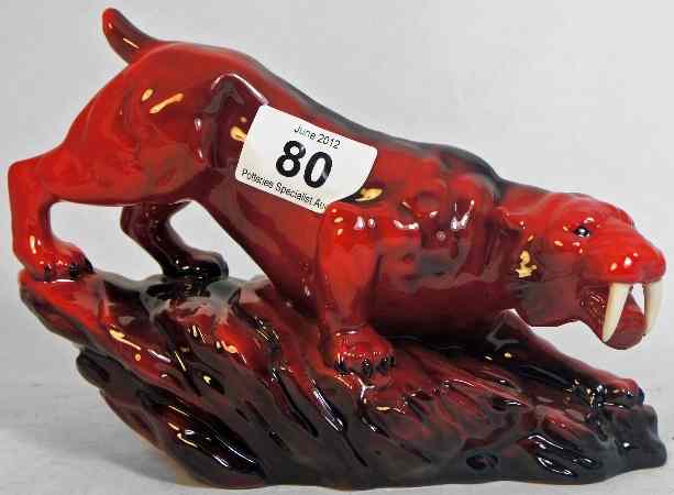 Appraisal: Peggy Davies Rare Ruby Fusion Figure of a Sabre Toothed