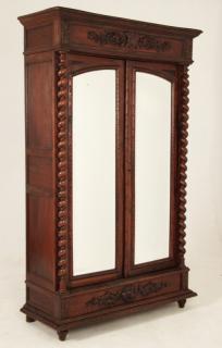 Appraisal: EUROPEAN CARVED OAK MIRROR DOOR ARMOIRE EUROPEAN CARVED OAK MIRROR