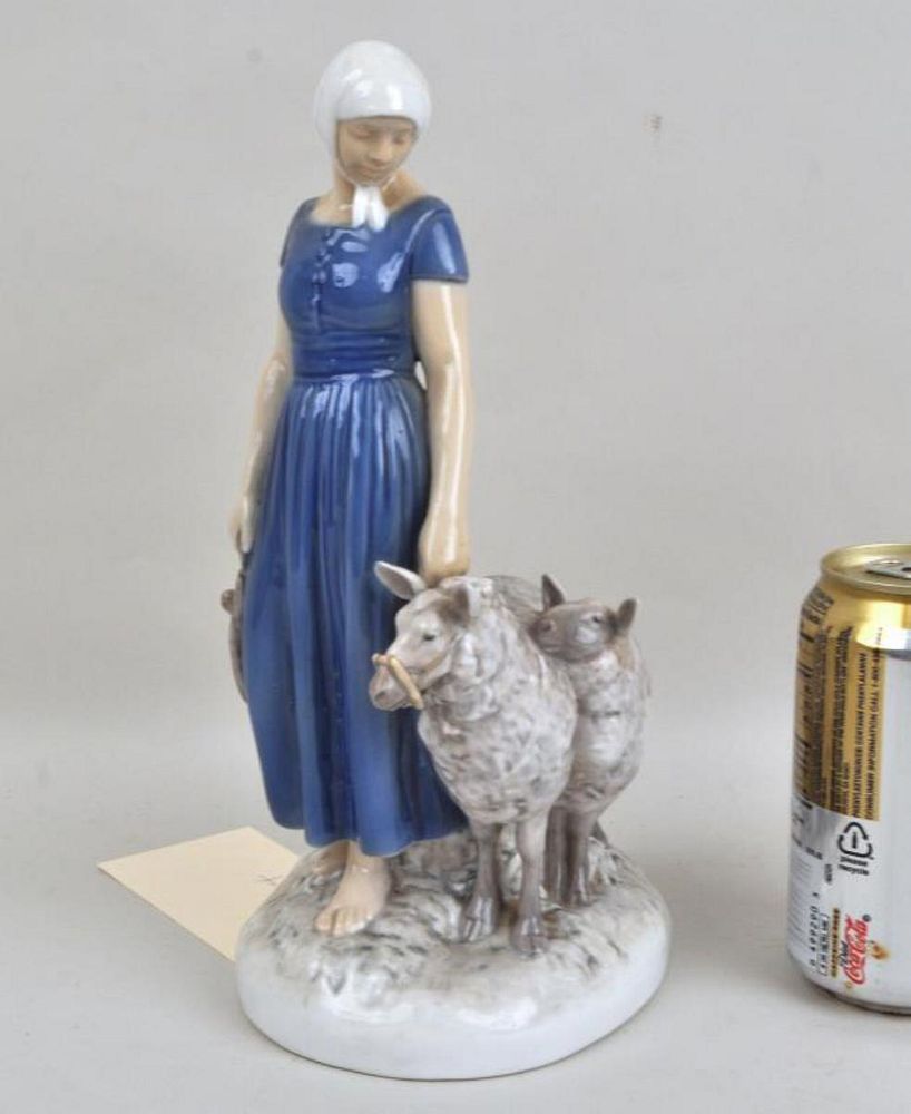 Appraisal: Bing Grondahl Porcelain Shepherdess Figure from the 's high diameter