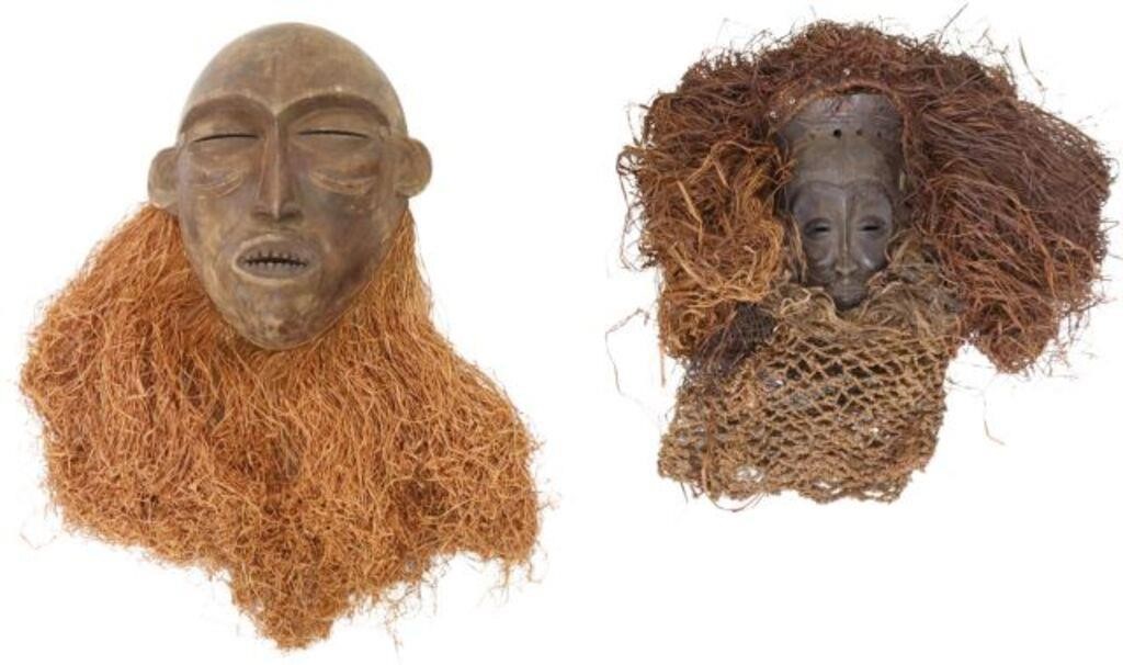 Appraisal: lot of African tribal carved masks including with closed slit