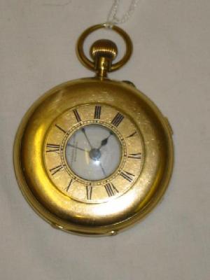 Appraisal: A GENT'S CT GOLD HALF HUNTER POCKET STOP WATCH by