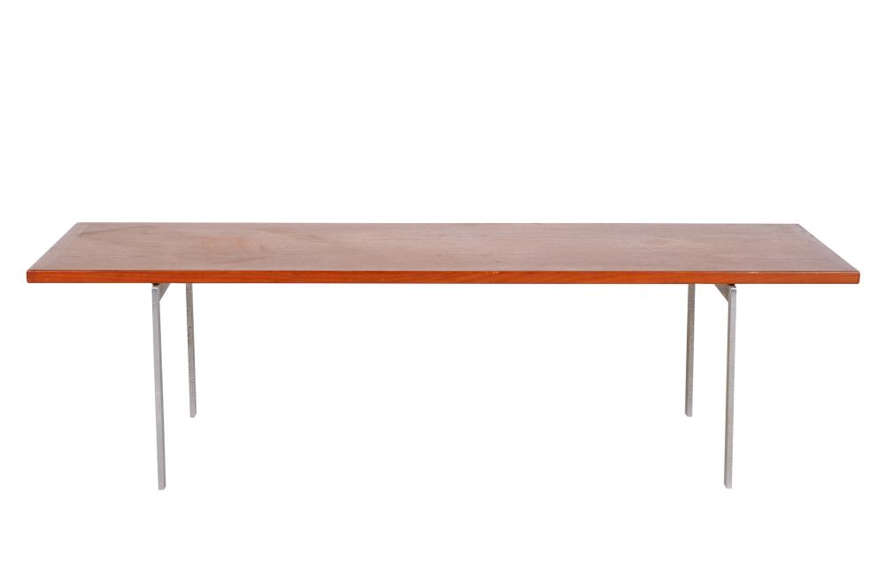 Appraisal: HANS WEGNER COFFEE TABLEcirca teak and chrome-plated steel branded mark