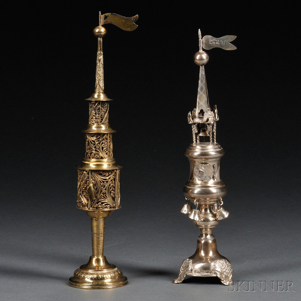 Appraisal: Two Silver Tower-form Spice Containers late th early th century