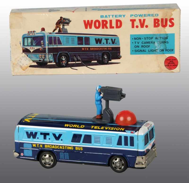 Appraisal: Tin World TV Bus Battery-Operated Toy Description Japanese Circa Made