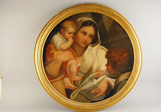 Appraisal: Mother and Child Oil on canvas Gilt framed Repairs to