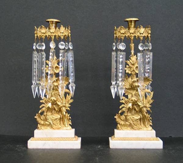 Appraisal: A pair of American brass and glass girandoles Attributed to