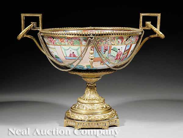 Appraisal: A Napoleon III Gilt Bronze-Mounted Canton Famille Rose Porcelain Bowl