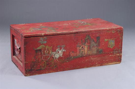 Appraisal: VICTORIAN POLYCHROME PAINTED CHEST th century Of typical form with