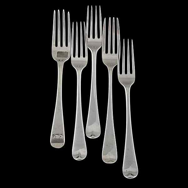 Appraisal: English Sterling Forks English ca - Five sterling silver forks