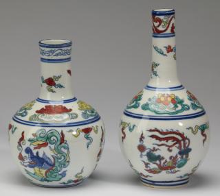 Appraisal: Chinese Ming style bottle vases h Two Chinese Ming style