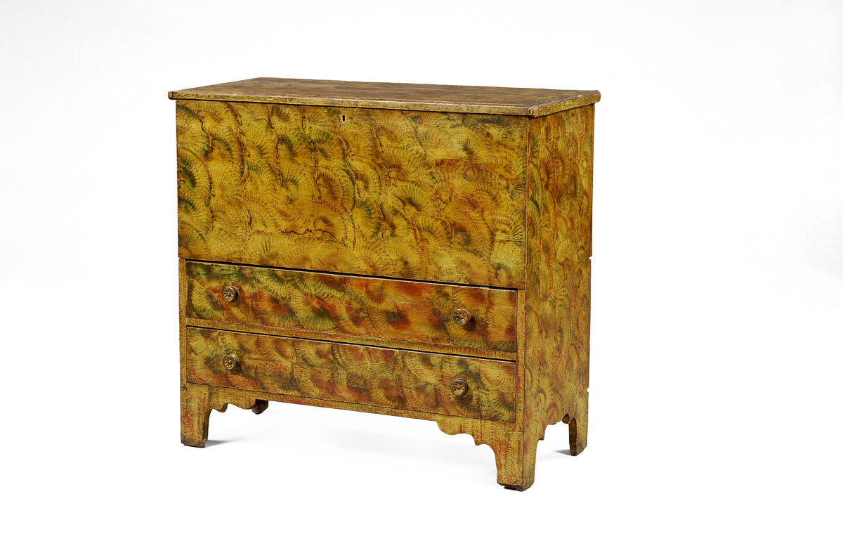 Appraisal: NEW ENGLAND FANCY PAINTED PINE TWO-DRAWER BLANKET CHEST IN OCHRE