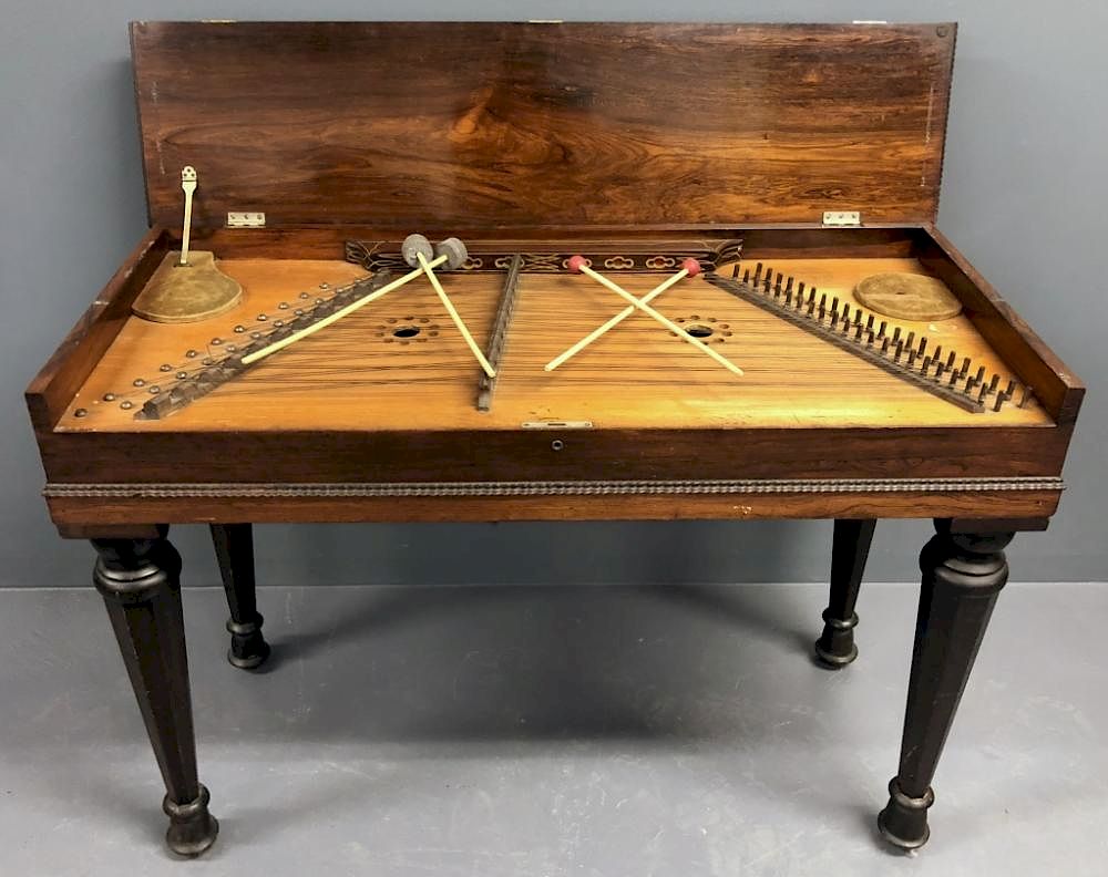 Appraisal: Rosewood Hammered Dulcimer Rosewood hammered dulcimer in stand with hinged