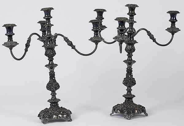 Appraisal: Sheffield Silver Candelabra English late th century a pair of