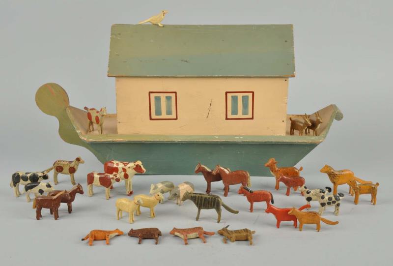 Appraisal: Wooden Ark Animals Nice assortment of carved animals Unmarked but