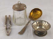 Appraisal: A mixed lot comprising a cut glass honey jar with