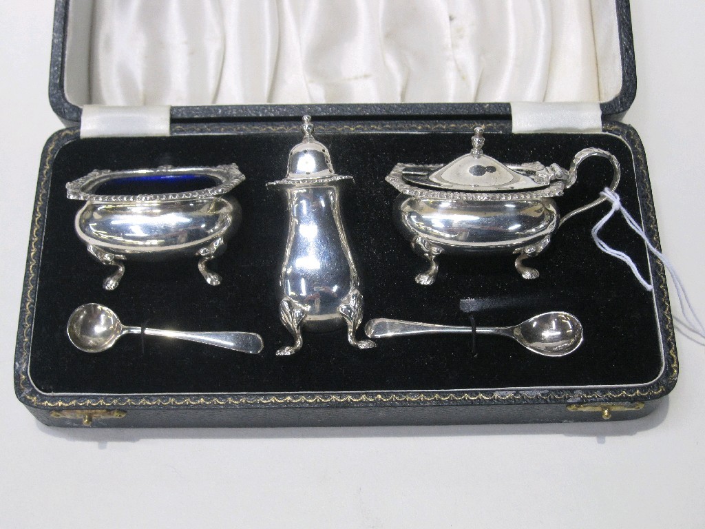 Appraisal: Cased three piece silver condiment set Birmingham