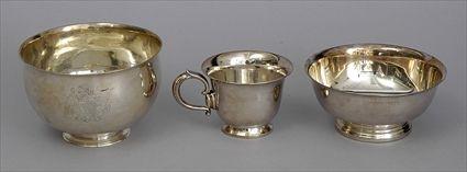 Appraisal: ENGLISH ARMORIAL SILVER FOOTED BOWL AND TWO SILVER-PLATED ARTICLES Crichton