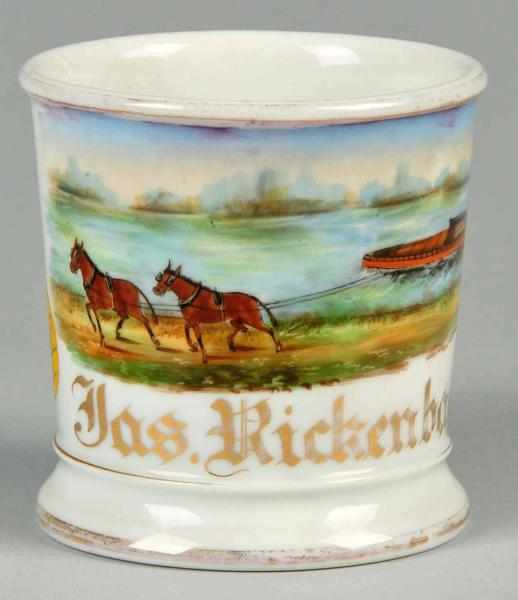 Appraisal: Mule-Towed Canal Boat Shaving Mug Description Gilt name Jas Rickenback