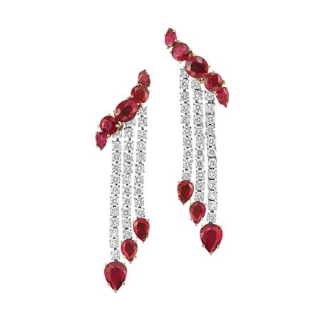 Appraisal: Pair of Ruby and Diamond Fringe Earrings Estimate -