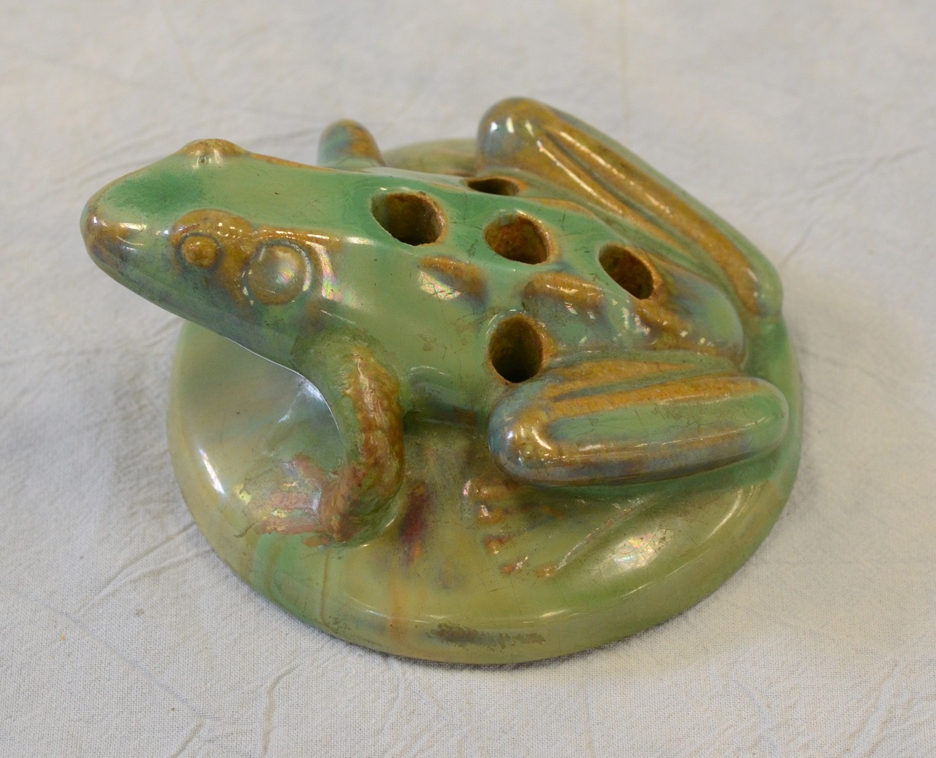 Appraisal: Fulper Pottery frog flower frog vertical ink stamp - x