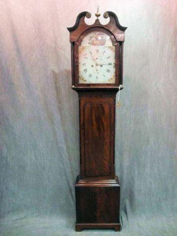 Appraisal: Scotts Tall Case Clock with Hand Painted Dial Signed MENZII