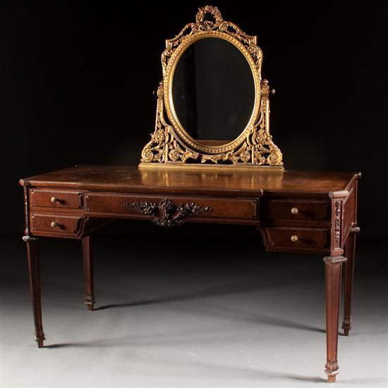 Appraisal: Louis XVI style walnut dressing table with carved giltwood mirrored