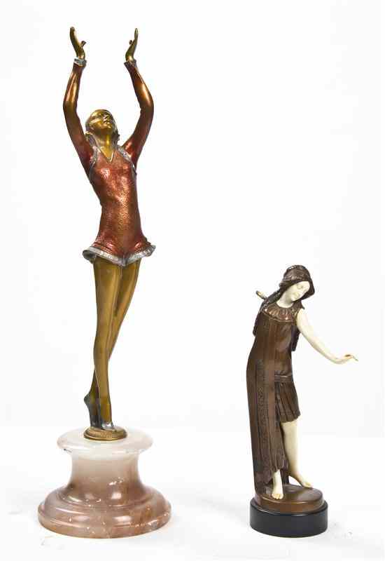 Appraisal: Two Art Deco Style Cast Metal Figures one after Ptereszczuk