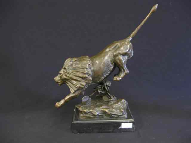 Appraisal: Bronze Statue of a Lion on black marble base ''