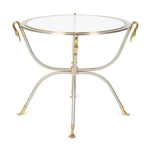 Appraisal: A Steel and Brass Glass-Top Side Table MID- TH CENTURY