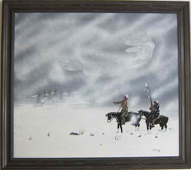 Appraisal: ALGIE PIAPOT OIL ON CANVAS Chippewa-Cree Box Elder Montana th