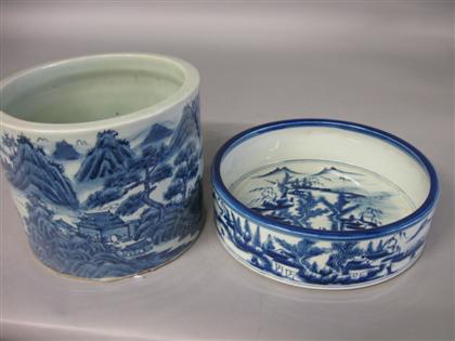 Appraisal: Chinese blue and white porcelain brush pot and brush washerBrushpot