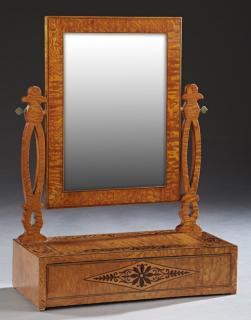 Appraisal: Continental Inlaid Curly Elm Dressing Mirror c Continental Inlaid Curly