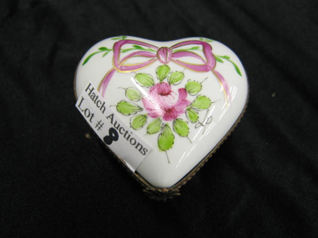 Appraisal: Limoges Porcelain Dresser Box heart shape bow floral design