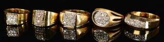 Appraisal: Men's diamond fashion rings Group of five K yellow gold